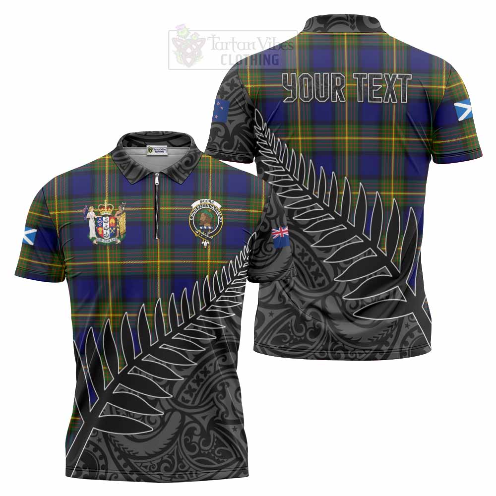 Tartan Vibes Clothing Moore Crest Tartan Zipper Polo Shirt with New Zealand Silver Fern Half Style