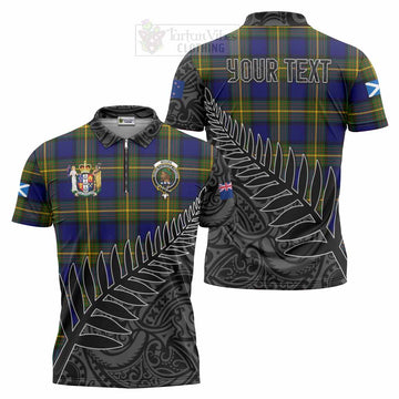 Moore Crest Tartan Zipper Polo Shirt with New Zealand Silver Fern Half Style