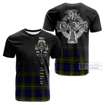 Moore Tartan Cotton T-shirt Featuring Alba Gu Brath Family Crest Celtic Inspired