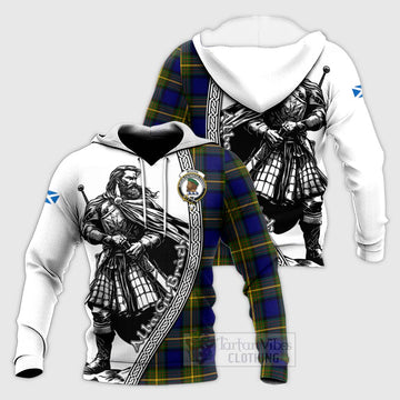 Moore Tartan Clan Crest Knitted Hoodie with Highlander Warrior Celtic Style