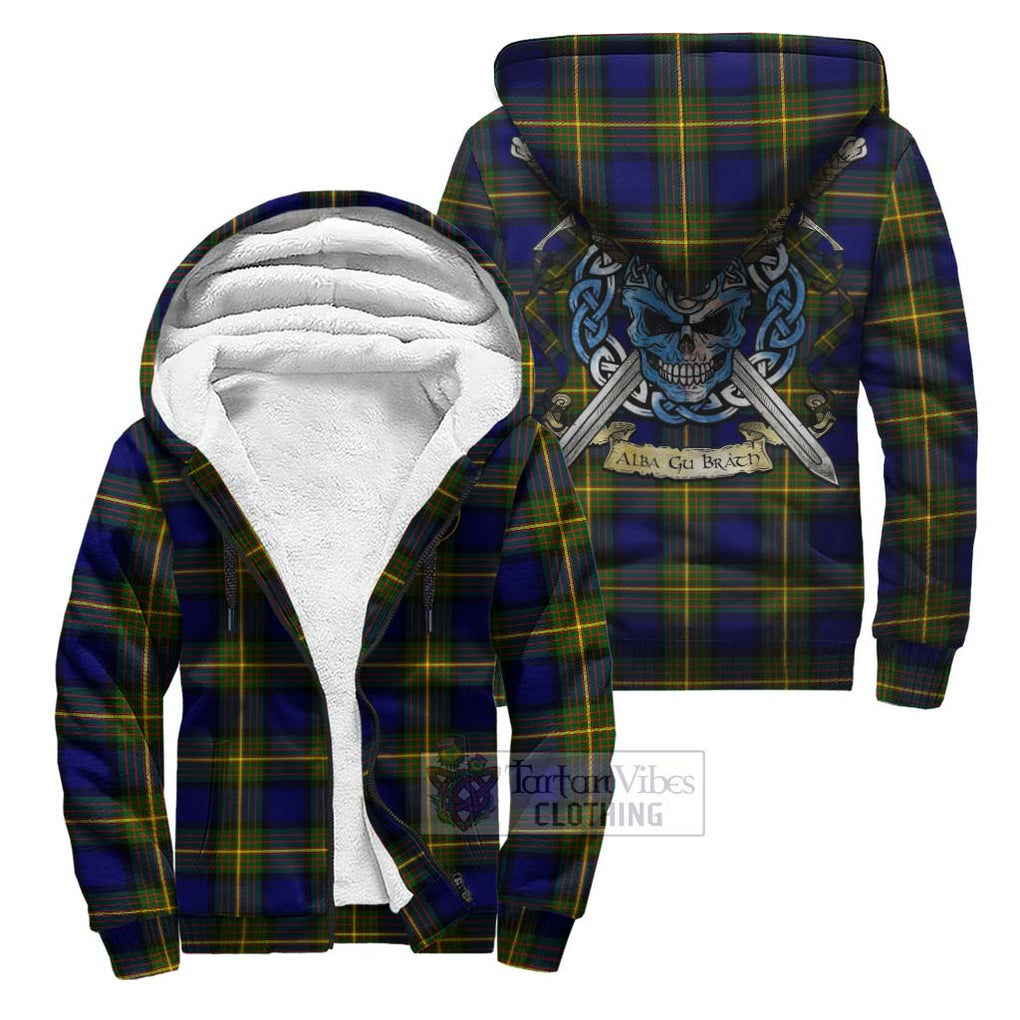 Tartan Vibes Clothing Moore Tartan Sherpa Hoodie with Family Crest Celtic Skull Style