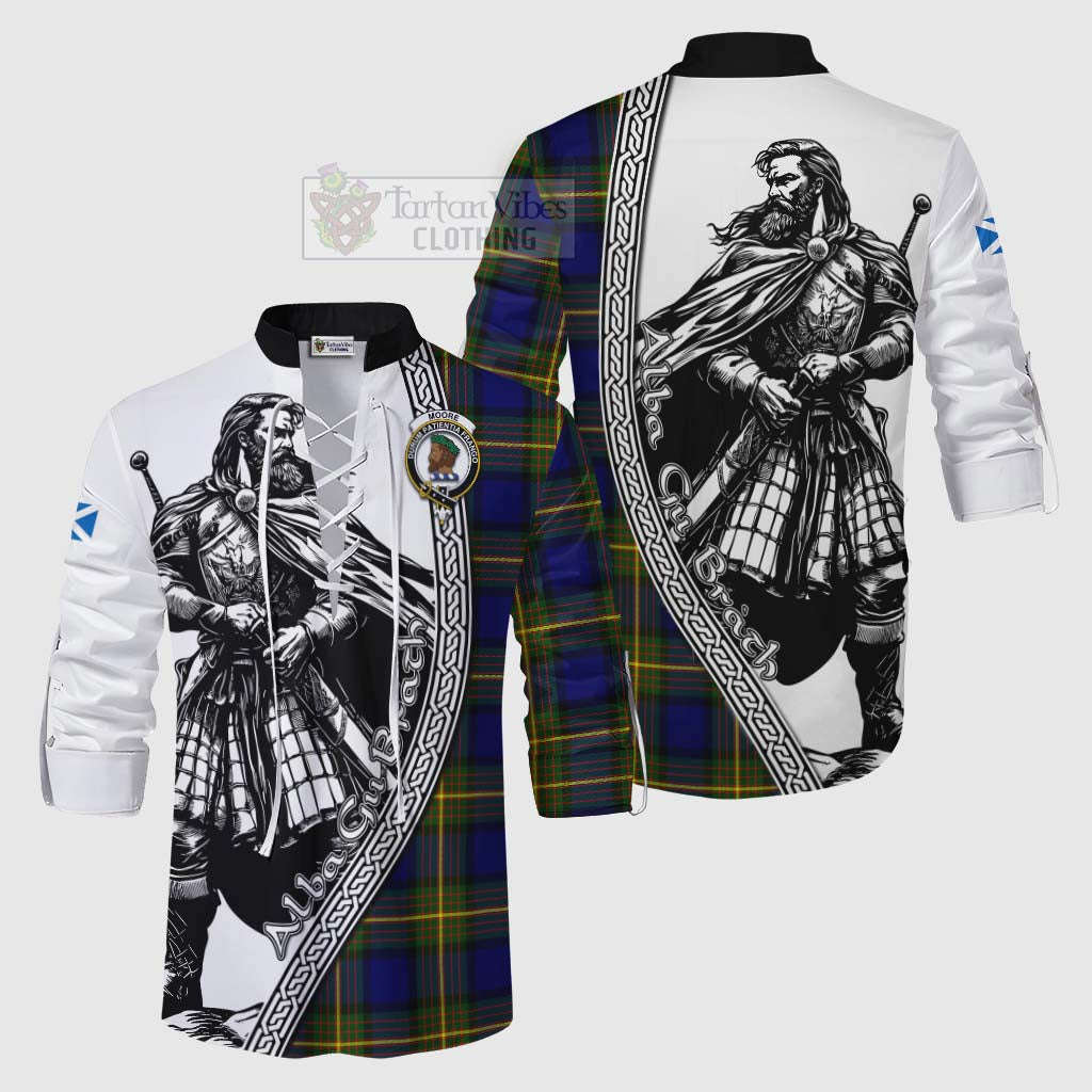 Tartan Vibes Clothing Moore Tartan Clan Crest Ghillie Kilt Shirt with Highlander Warrior Celtic Style