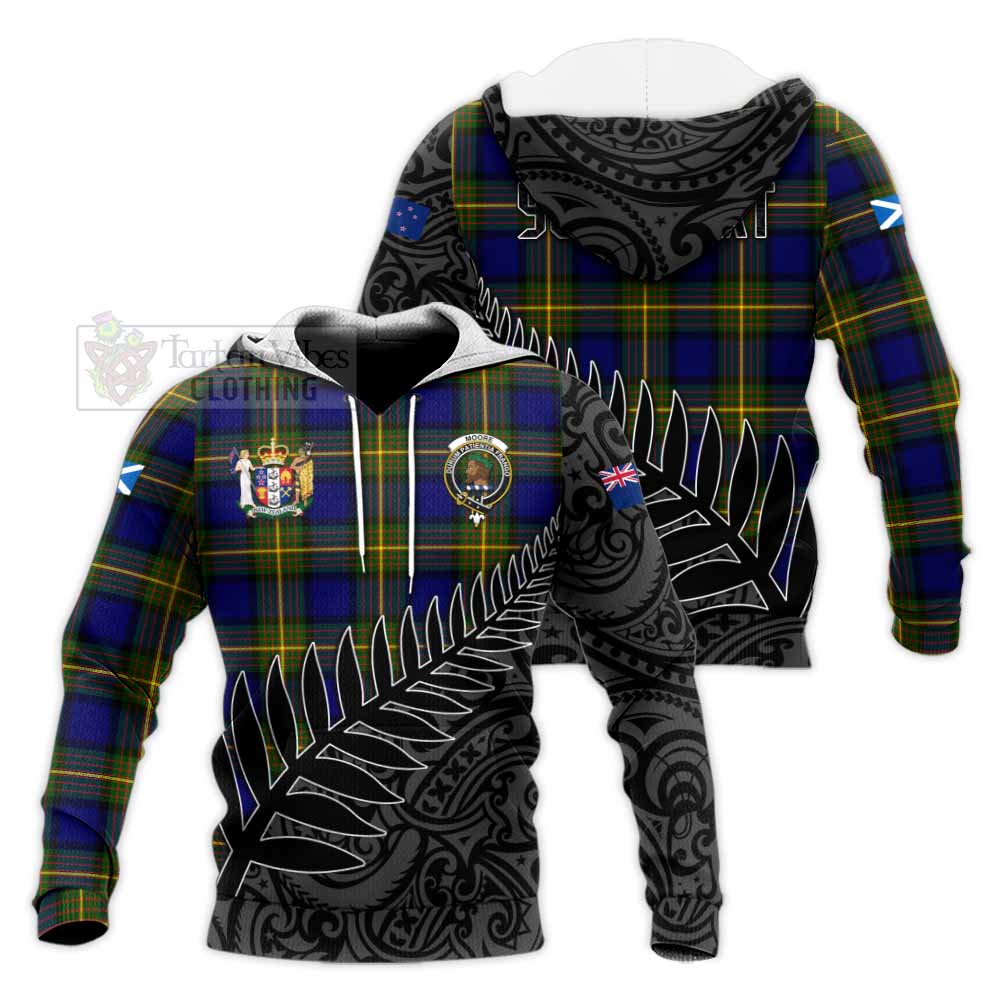 Tartan Vibes Clothing Moore Crest Tartan Knitted Hoodie with New Zealand Silver Fern Half Style