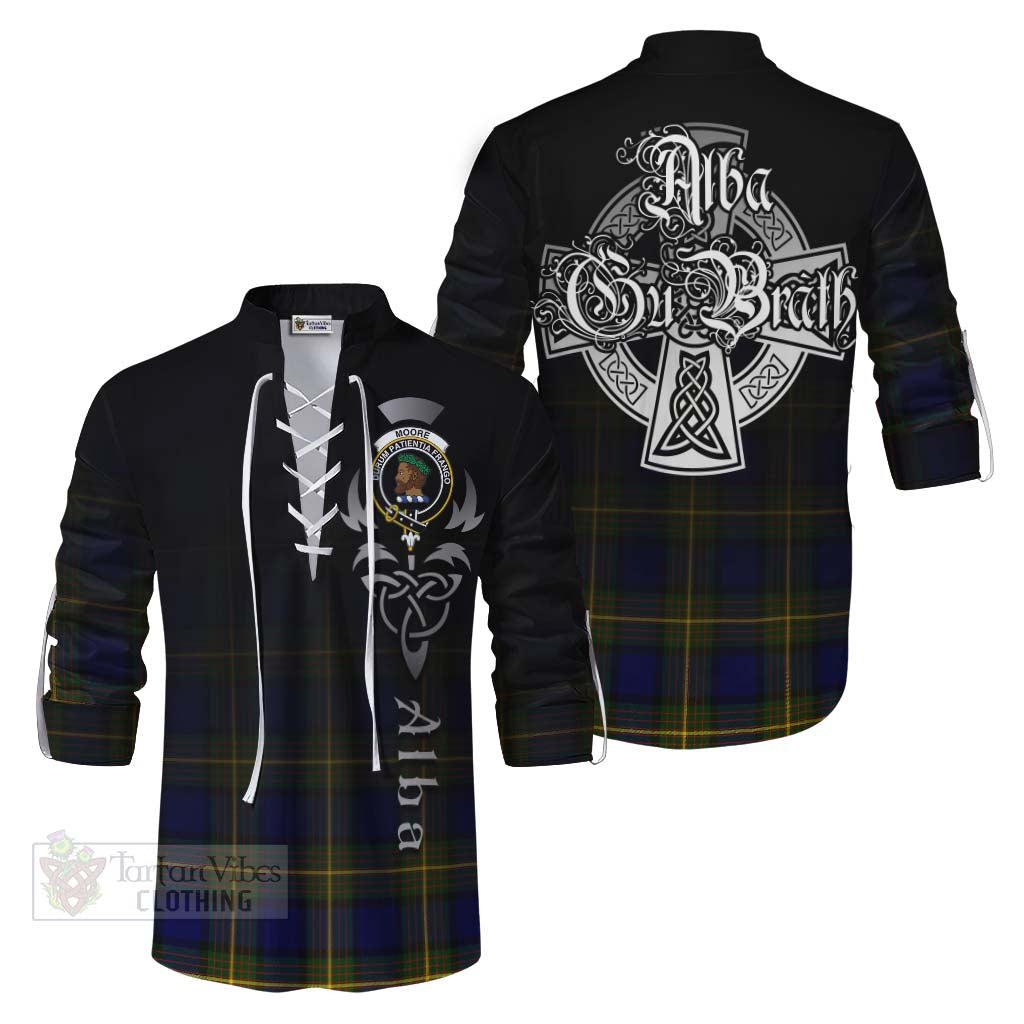 Tartan Vibes Clothing Moore Tartan Ghillie Kilt Shirt Featuring Alba Gu Brath Family Crest Celtic Inspired