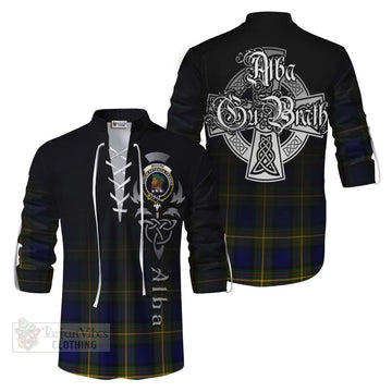 Moore Tartan Ghillie Kilt Shirt Featuring Alba Gu Brath Family Crest Celtic Inspired