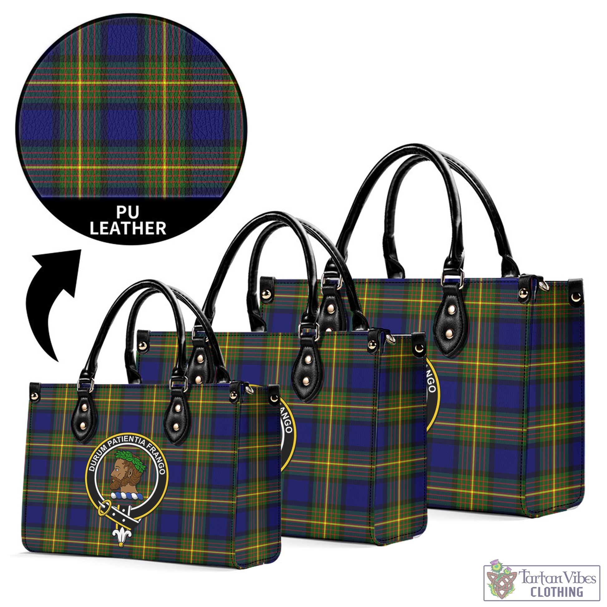 Tartan Vibes Clothing Moore Tartan Luxury Leather Handbags with Family Crest