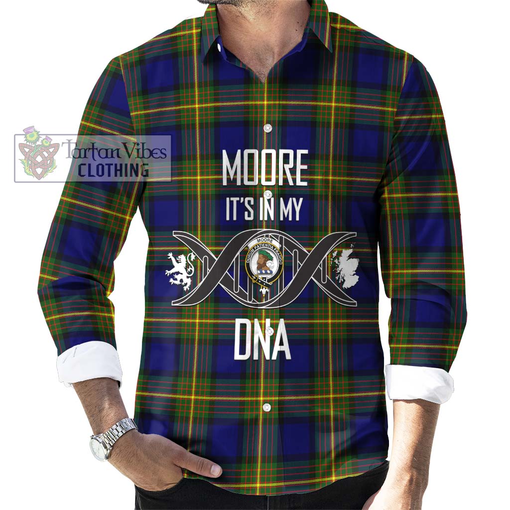 Tartan Vibes Clothing Moore Tartan Long Sleeve Button Shirt with Family Crest DNA In Me Style