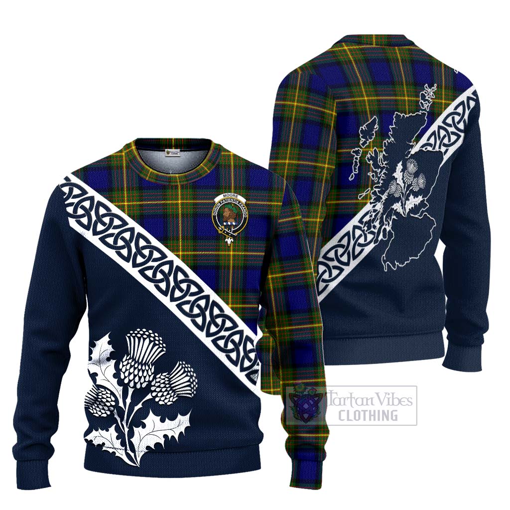 Tartan Vibes Clothing Moore Tartan Knitted Sweater Featuring Thistle and Scotland Map