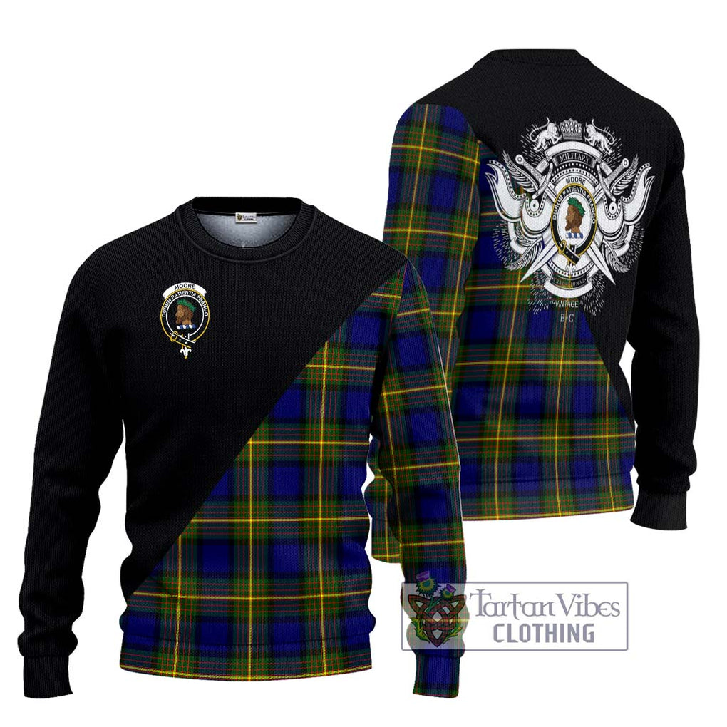 Moore Tartan Knitted Sweater with Family Crest and Military Logo Style Unisex - Tartanvibesclothing Shop