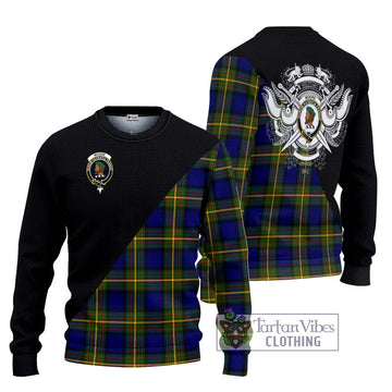 Moore Tartan Knitted Sweater with Family Crest and Military Logo Style