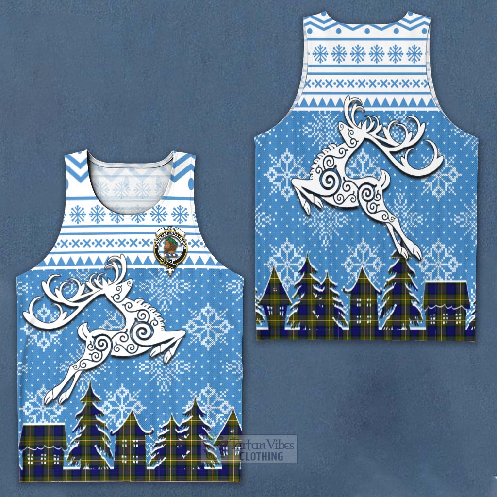 Tartan Vibes Clothing Moore Clan Christmas Men's Tank Top Celtic Reindeer Style