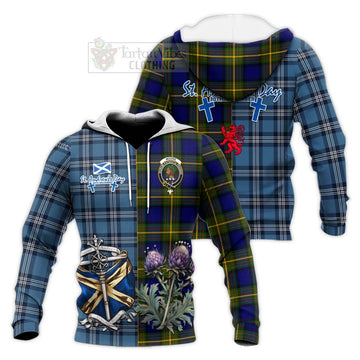 Moore Tartan Knitted Hoodie Happy St. Andrew's Day Half Tartan Style