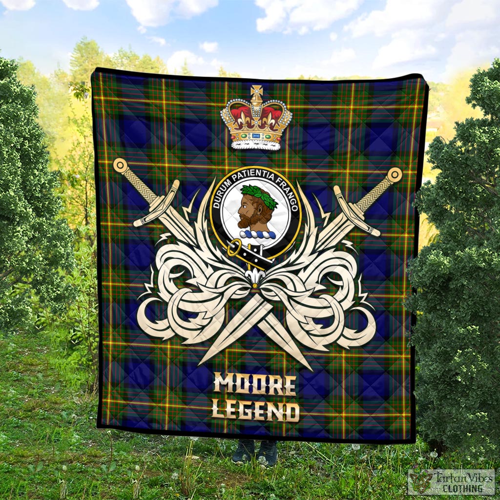 Tartan Vibes Clothing Moore Tartan Quilt with Clan Crest and the Golden Sword of Courageous Legacy