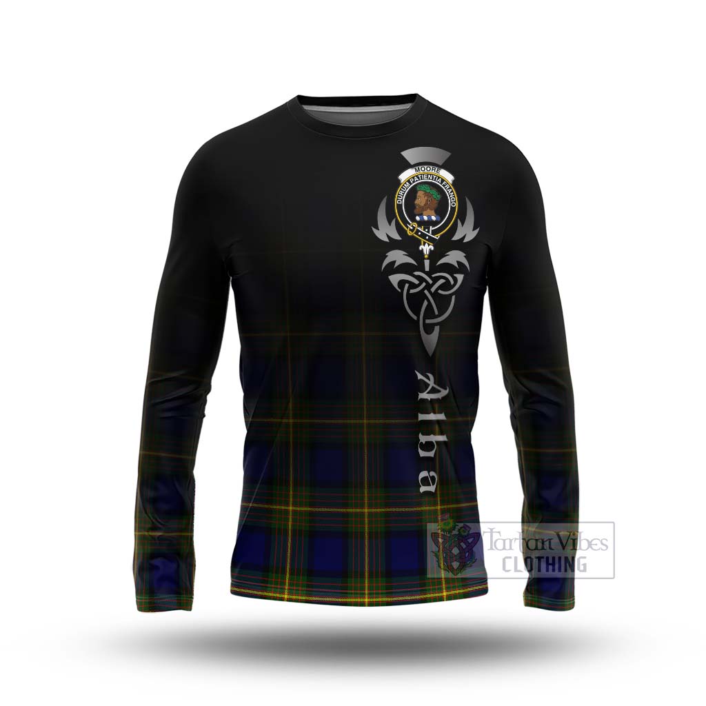 Tartan Vibes Clothing Moore Tartan Long Sleeve T-Shirt Featuring Alba Gu Brath Family Crest Celtic Inspired