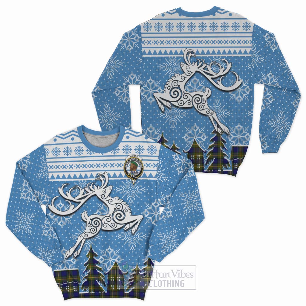 Tartan Vibes Clothing Moore Clan Christmas Sweatshirt Celtic Reindeer Style