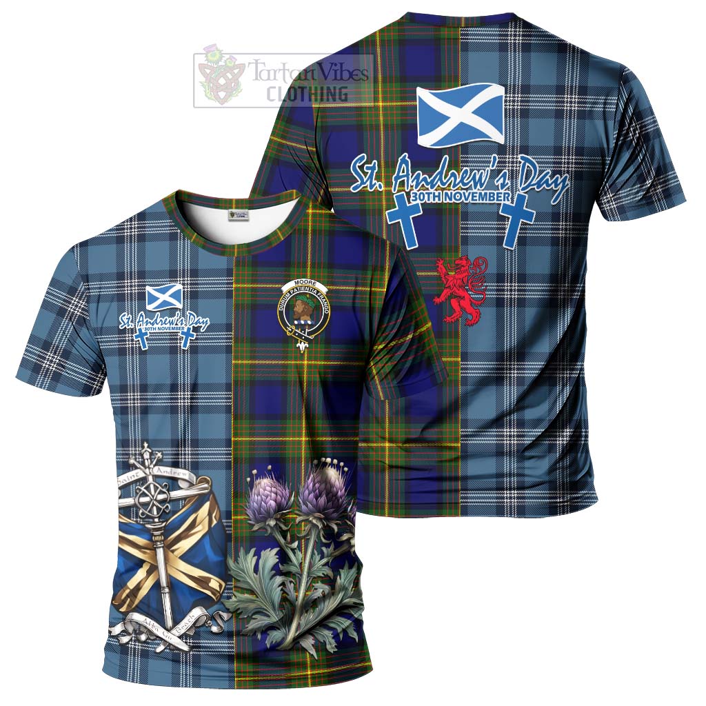 Tartan Vibes Clothing Moore Tartan T-Shirt Happy St. Andrew's Day Half Tartan Style