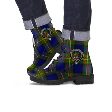 Moore Tartan Leather Boots with Family Crest