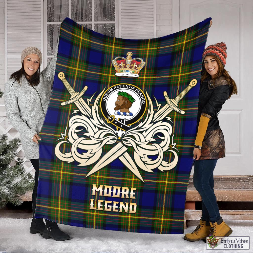 Tartan Vibes Clothing Moore Tartan Blanket with Clan Crest and the Golden Sword of Courageous Legacy
