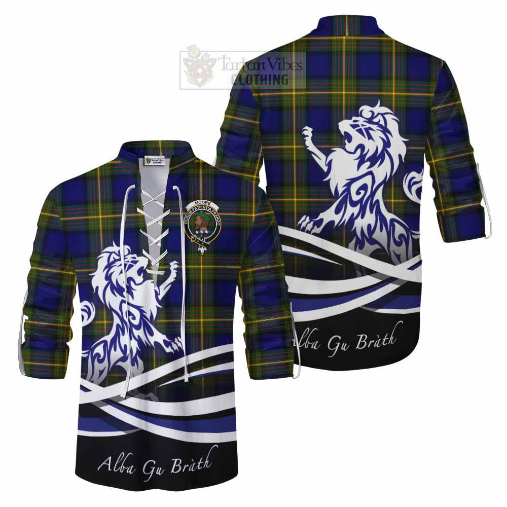 Tartan Vibes Clothing Moore Tartan Ghillie Kilt Shirt with Alba Gu Brath Regal Lion Emblem