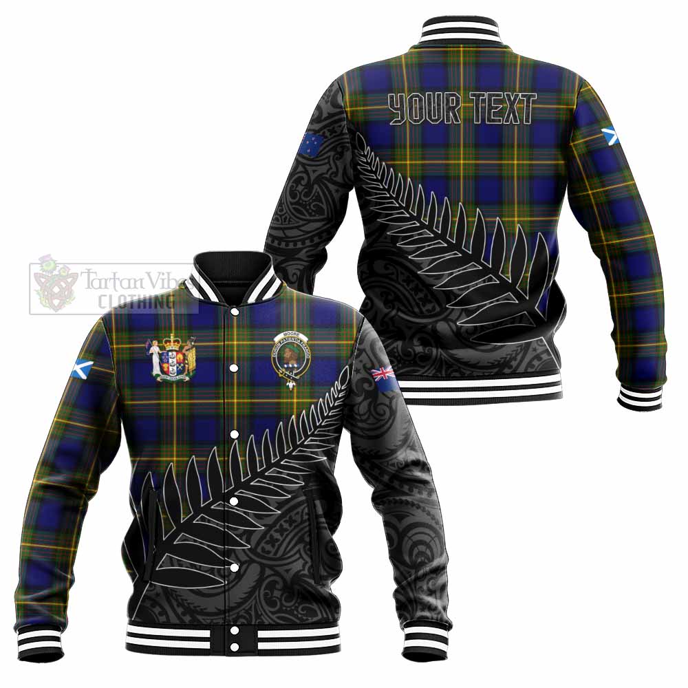 Tartan Vibes Clothing Moore Crest Tartan Baseball Jacket with New Zealand Silver Fern Half Style