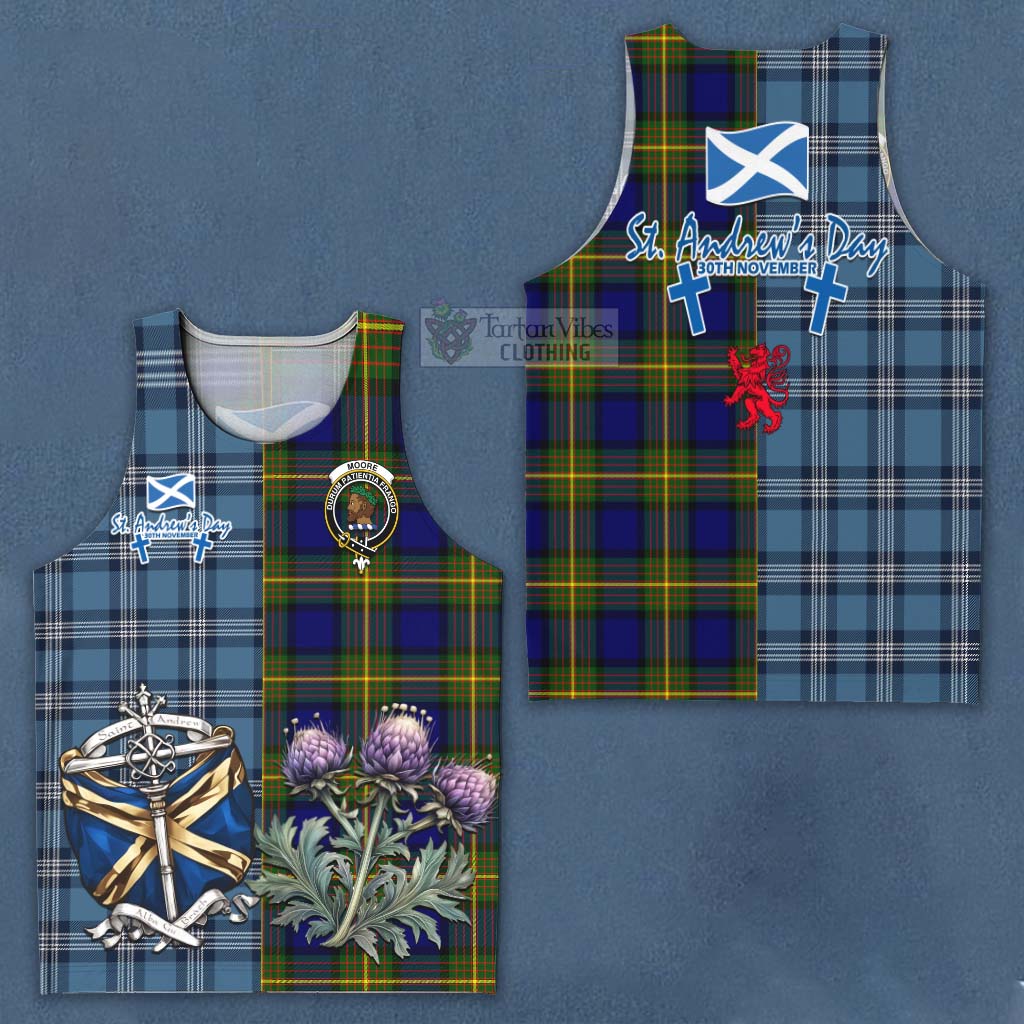 Moore Tartan Men's Tank Top Happy St. Andrew's Day Half Tartan Style Men - Tartan Vibes Clothing