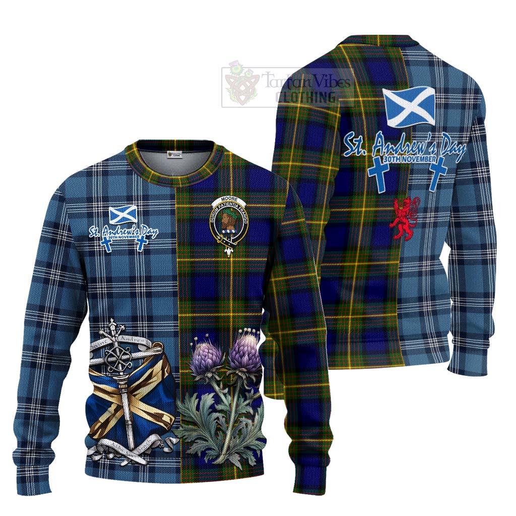 Tartan Vibes Clothing Moore Tartan Knitted Sweater Happy St. Andrew's Day Half Tartan Style