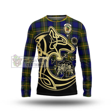 Moore Tartan Long Sleeve T-Shirt with Family Crest Celtic Wolf Style