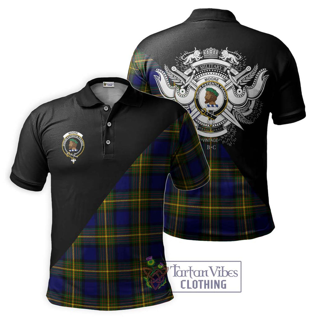 Moore Tartan Polo Shirt with Family Crest and Military Logo Style Kid - Tartanvibesclothing Shop