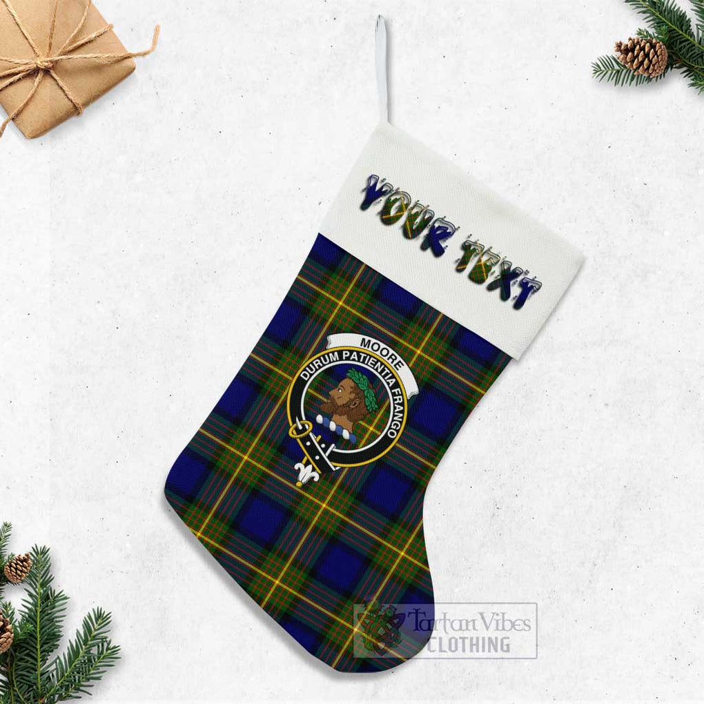 Tartan Vibes Clothing Moore Tartan Family Crest Christmas Stocking with Personalized Text