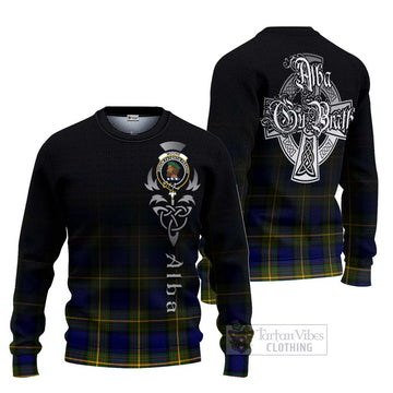 Moore Tartan Knitted Sweater Featuring Alba Gu Brath Family Crest Celtic Inspired