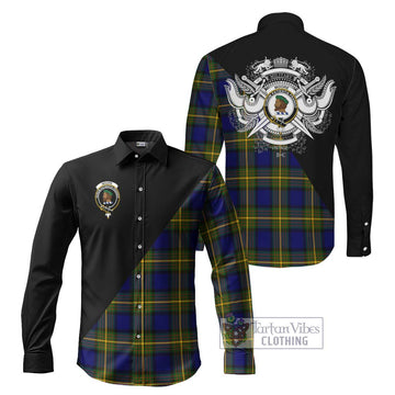 Moore Tartan Long Sleeve Button Shirt with Family Crest and Military Logo Style