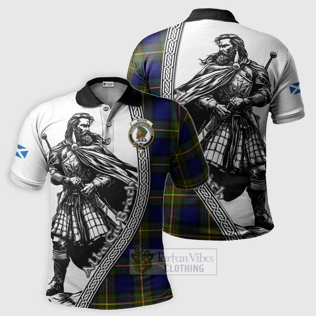 Tartan Vibes Clothing Moore Tartan Clan Crest Polo Shirt with Highlander Warrior Celtic Style