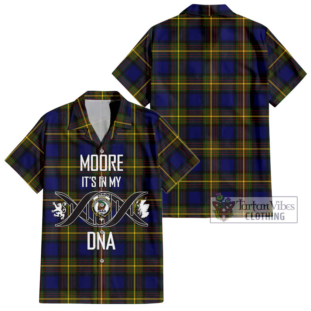 Tartan Vibes Clothing Moore Tartan Short Sleeve Button Shirt with Family Crest DNA In Me Style