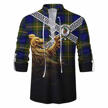 Moore Crest Tartan Ghillie Kilt Shirt with Golden Lion Emblem Celtic Style Men - Tartan Vibes Clothing