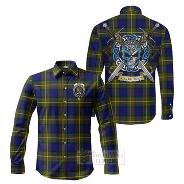 Moore Tartan Long Sleeve Button Shirt with Family Crest Celtic Skull Style