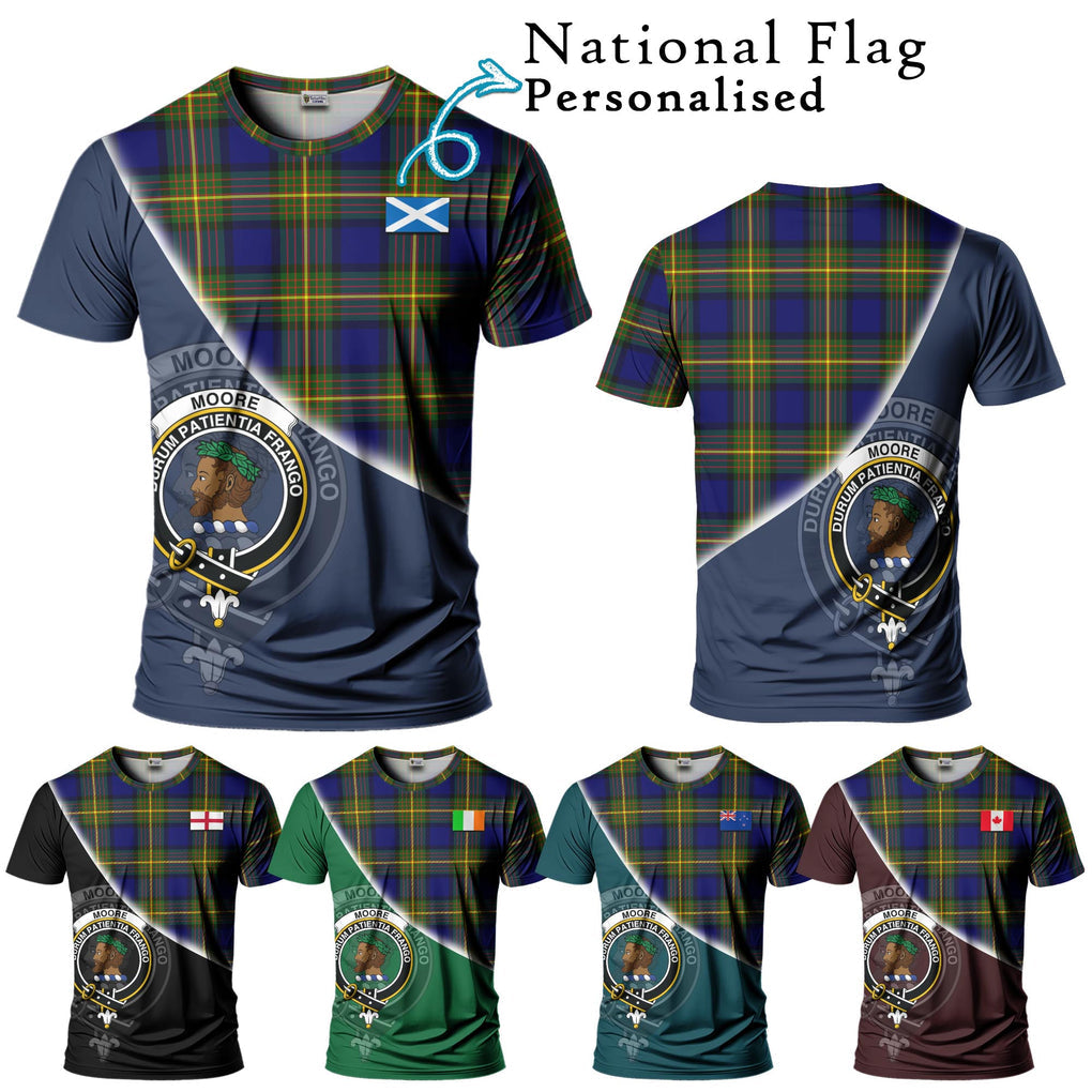 Moore Tartan T-Shirt with Personalised National Flag and Family Crest Half Style Kid's Shirt - Tartanvibesclothing Shop