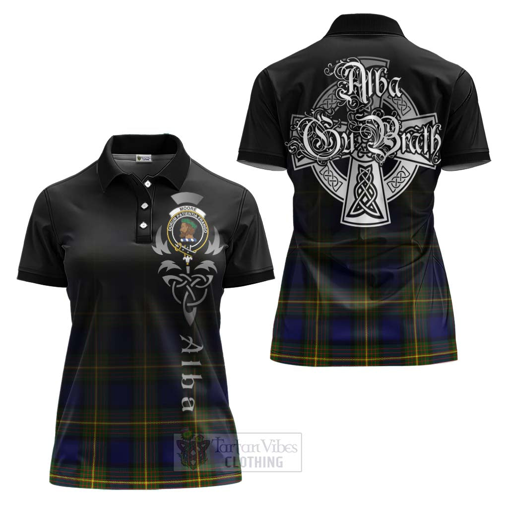 Tartan Vibes Clothing Moore Tartan Women's Polo Shirt Featuring Alba Gu Brath Family Crest Celtic Inspired