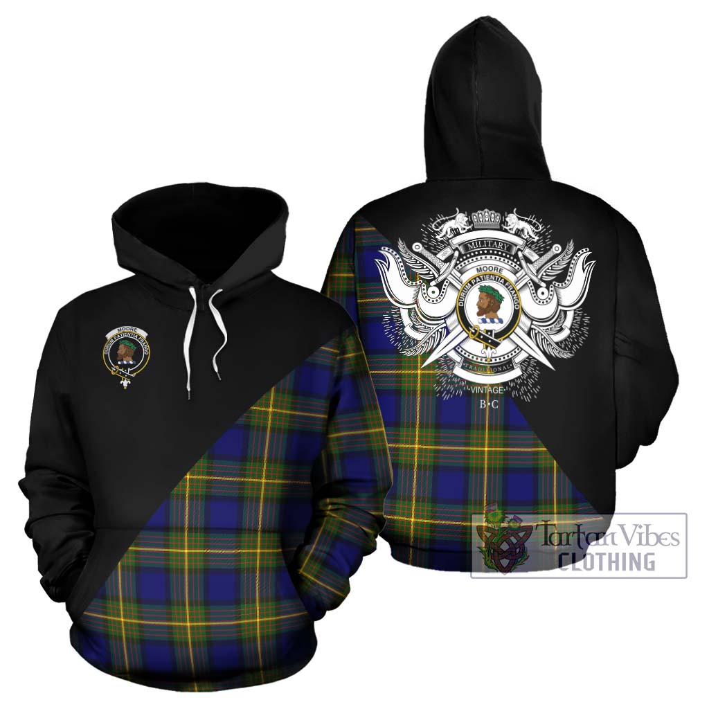 Tartan Vibes Clothing Moore Tartan Hoodie with Family Crest and Military Logo Style