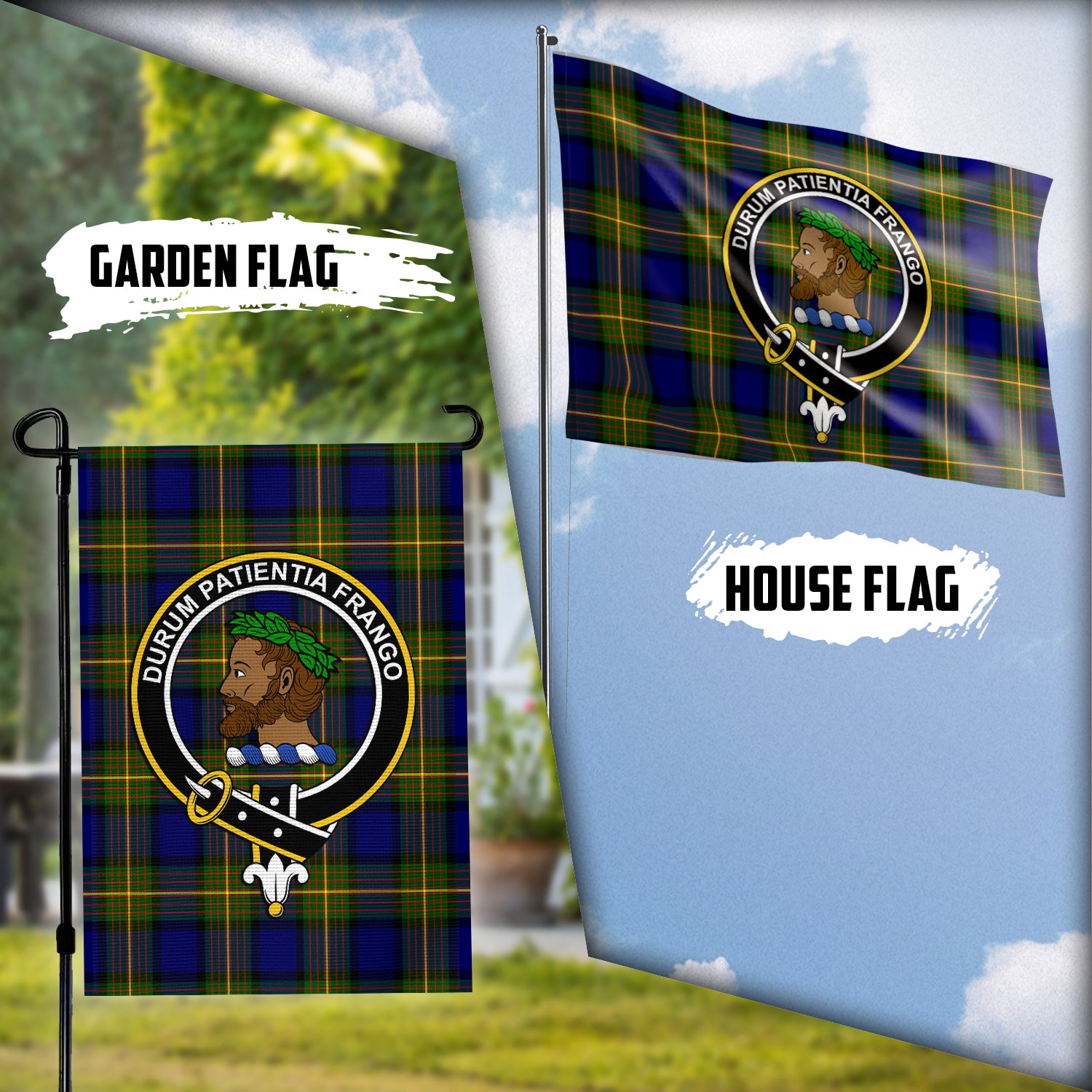 Moore Tartan Flag with Family Crest Garden Flag (Vertical) - Tartan Vibes Clothing