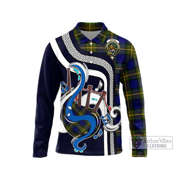 Moore Tartan Long Sleeve Polo Shirt with Epic Bagpipe Style