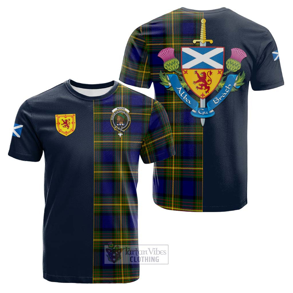 Tartan Vibes Clothing Moore Tartan Cotton T-shirt with Scottish Lion Royal Arm Half Style