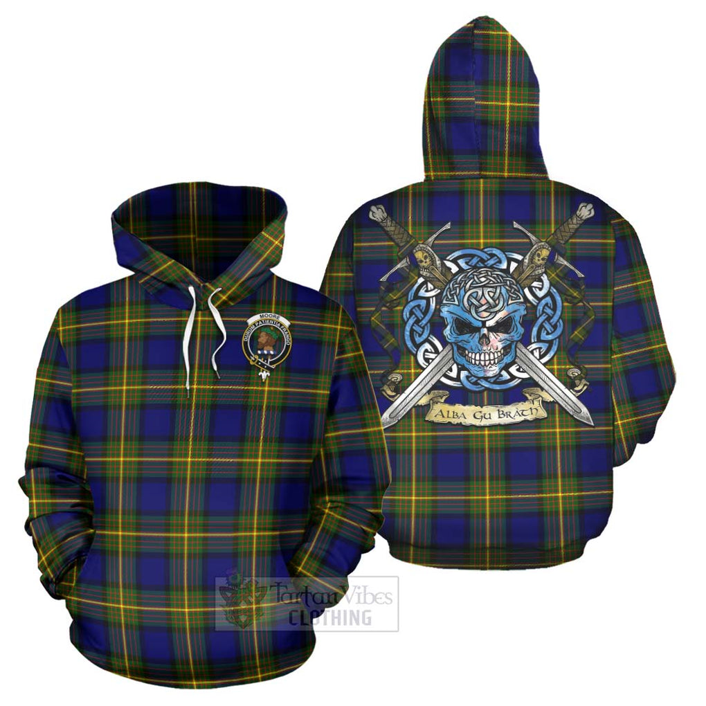 Tartan Vibes Clothing Moore Tartan Hoodie with Family Crest Celtic Skull Style