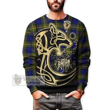 Moore Tartan Sweatshirt with Family Crest Celtic Wolf Style