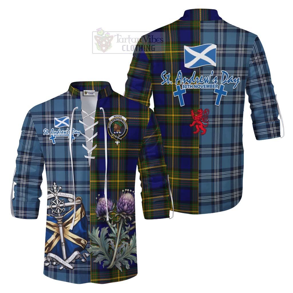 Tartan Vibes Clothing Moore Tartan Ghillie Kilt Shirt Happy St. Andrew's Day Half Tartan Style