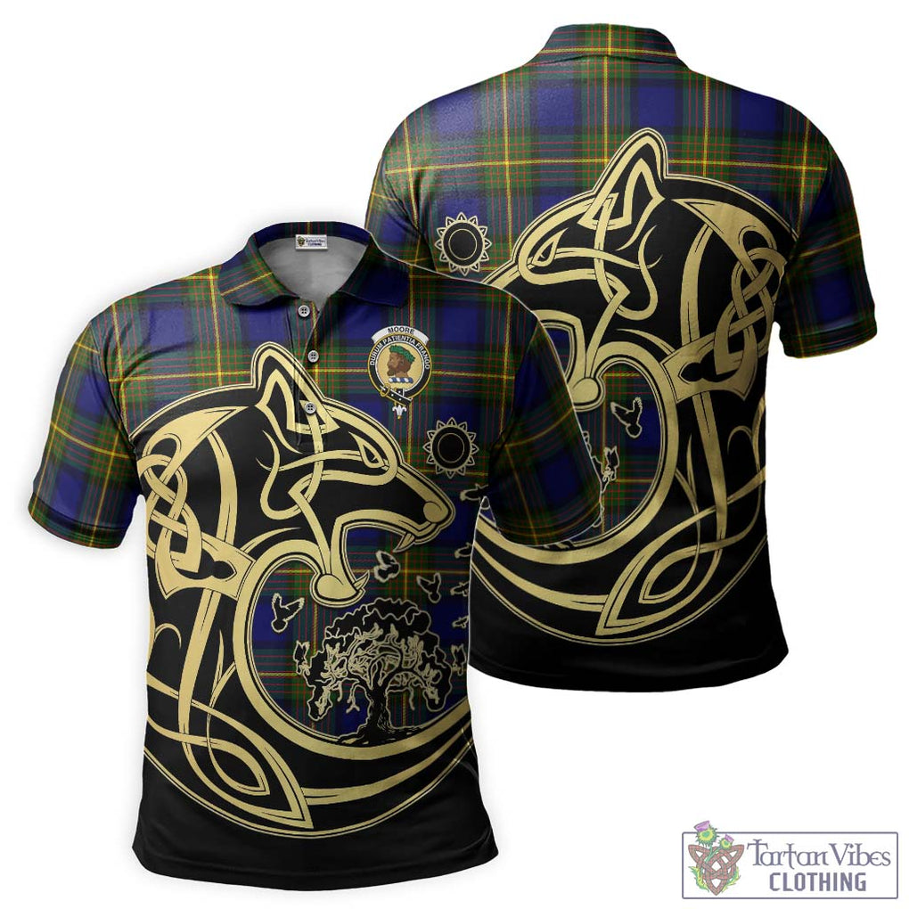 Moore Tartan Polo Shirt with Family Crest Celtic Wolf Style Kid - Tartanvibesclothing Shop