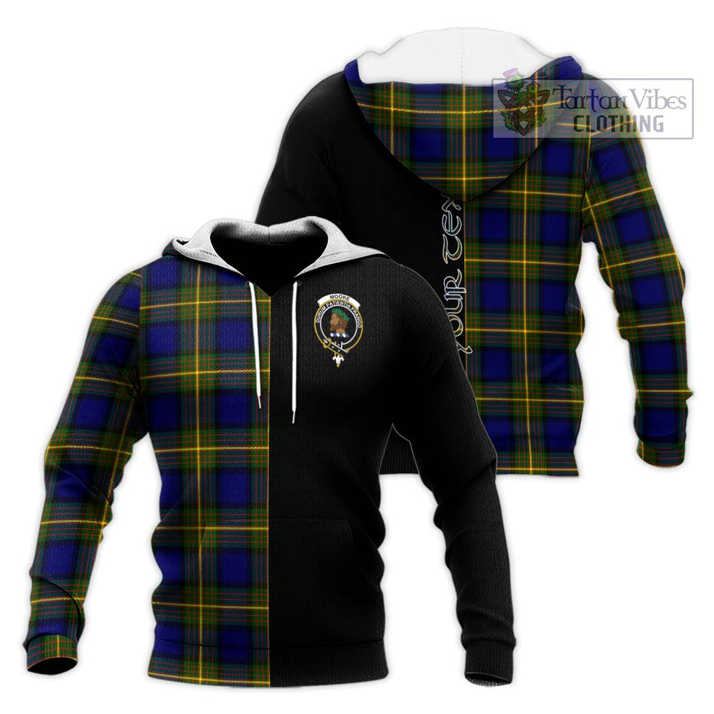 Moore Tartan Knitted Hoodie with Family Crest and Half Of Me Style Unisex Knitted Pullover Hoodie - Tartanvibesclothing Shop