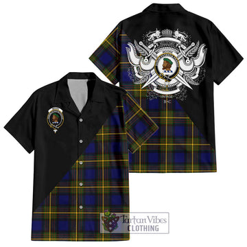 Moore Tartan Short Sleeve Button Shirt with Family Crest and Military Logo Style