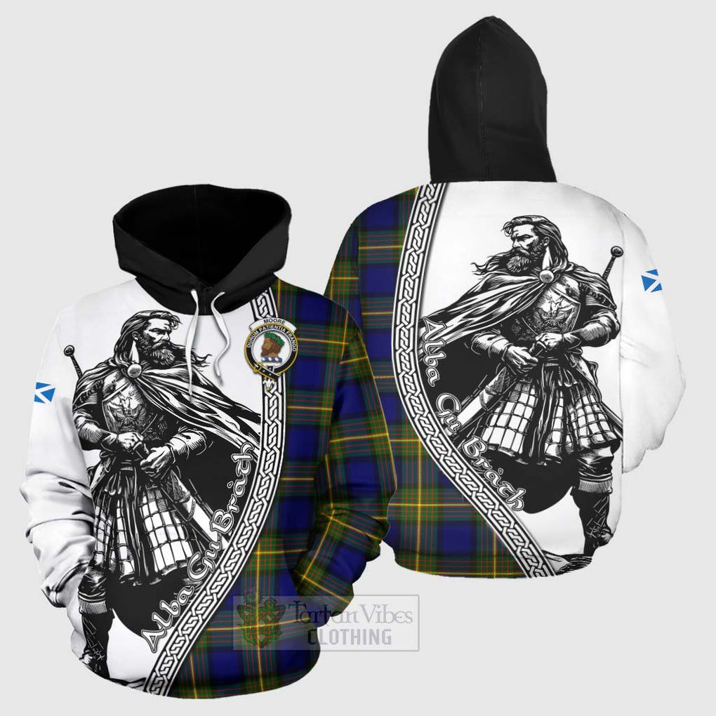 Tartan Vibes Clothing Moore Tartan Clan Crest Hoodie with Highlander Warrior Celtic Style