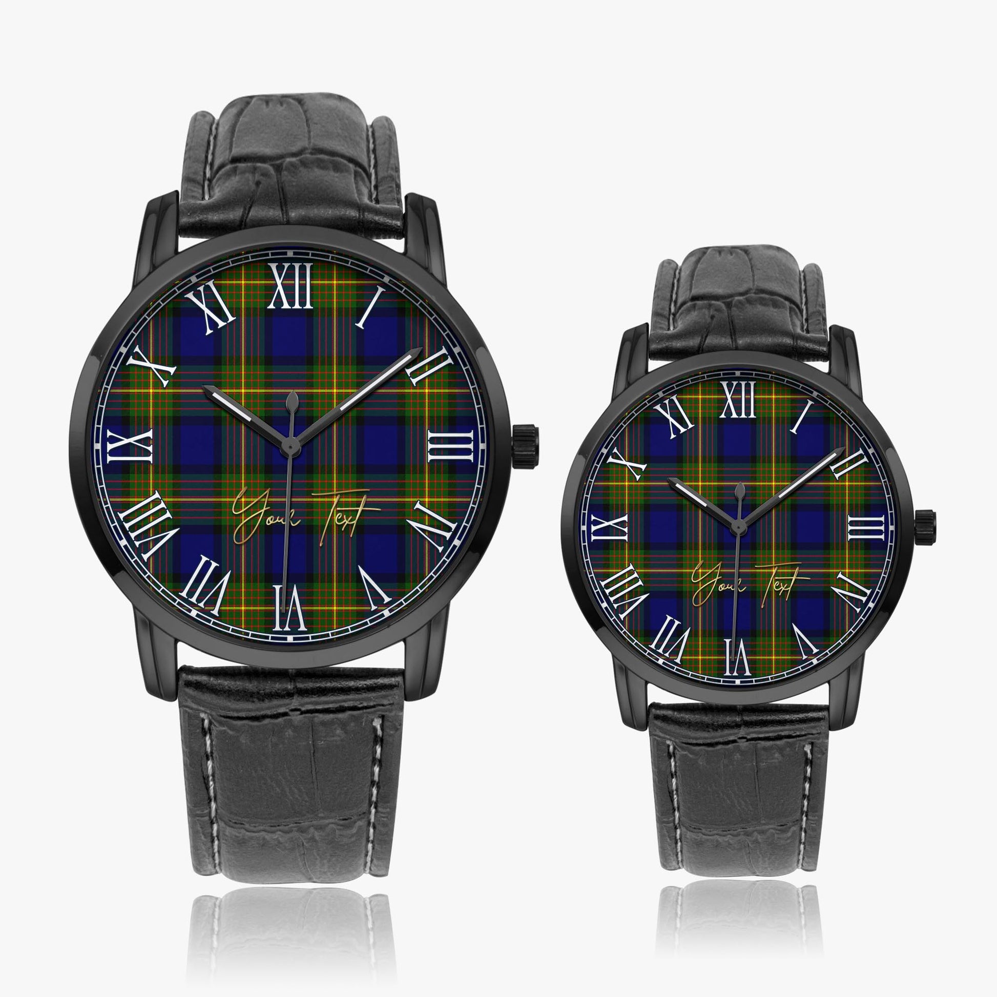 Moore Tartan Personalized Your Text Leather Trap Quartz Watch Wide Type Black Case With Black Leather Strap - Tartanvibesclothing