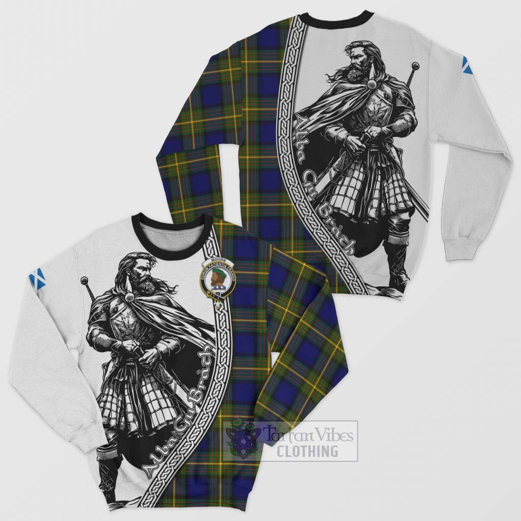 Tartan Vibes Clothing Moore Tartan Clan Crest Sweatshirt with Highlander Warrior Celtic Style